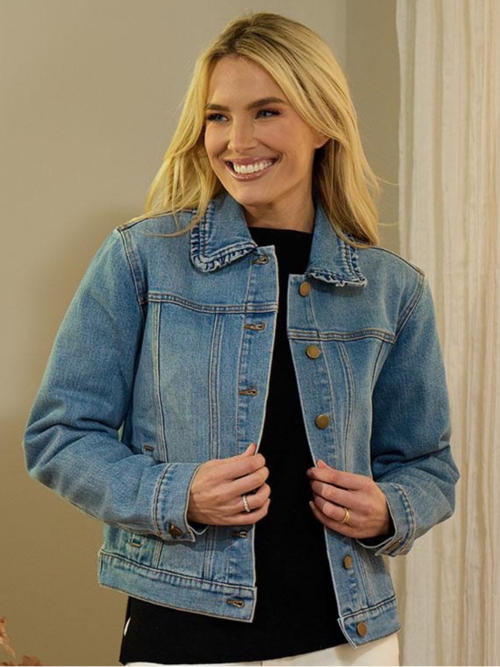 BNWT Kate & Sam DENIM JACKET WITH RUFFLED COLLAR